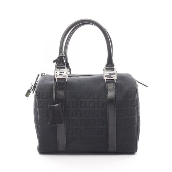 Fendi Zucchino Handbag, Canvas and Leather, Women's, Navy Black, 8BL068